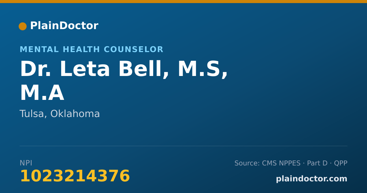 Shareable card for Leta Bell, M.S, M.A - Mental Health Counselor, Tulsa, OK