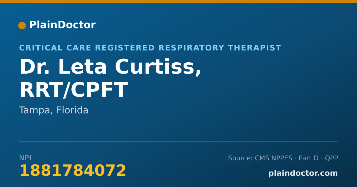 Shareable card for Leta Curtiss, RRT/CPFT - Critical Care Registered Respiratory Therapist, Tampa, FL