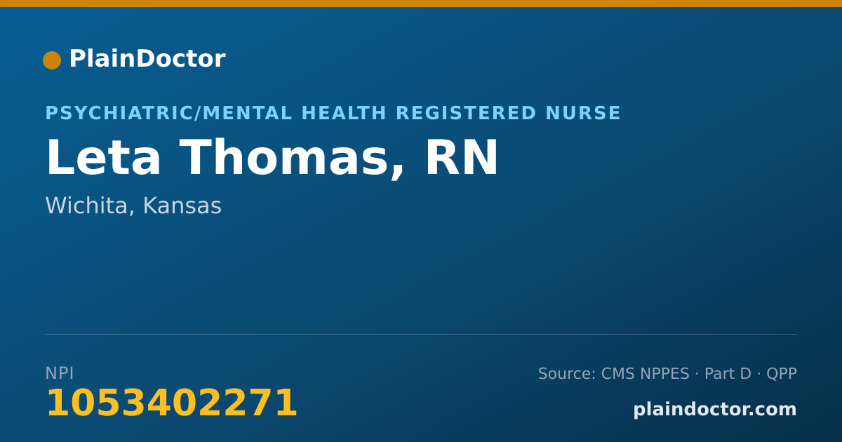 Shareable card for Leta Thomas, RN - Psychiatric/Mental Health Registered Nurse, Wichita, KS