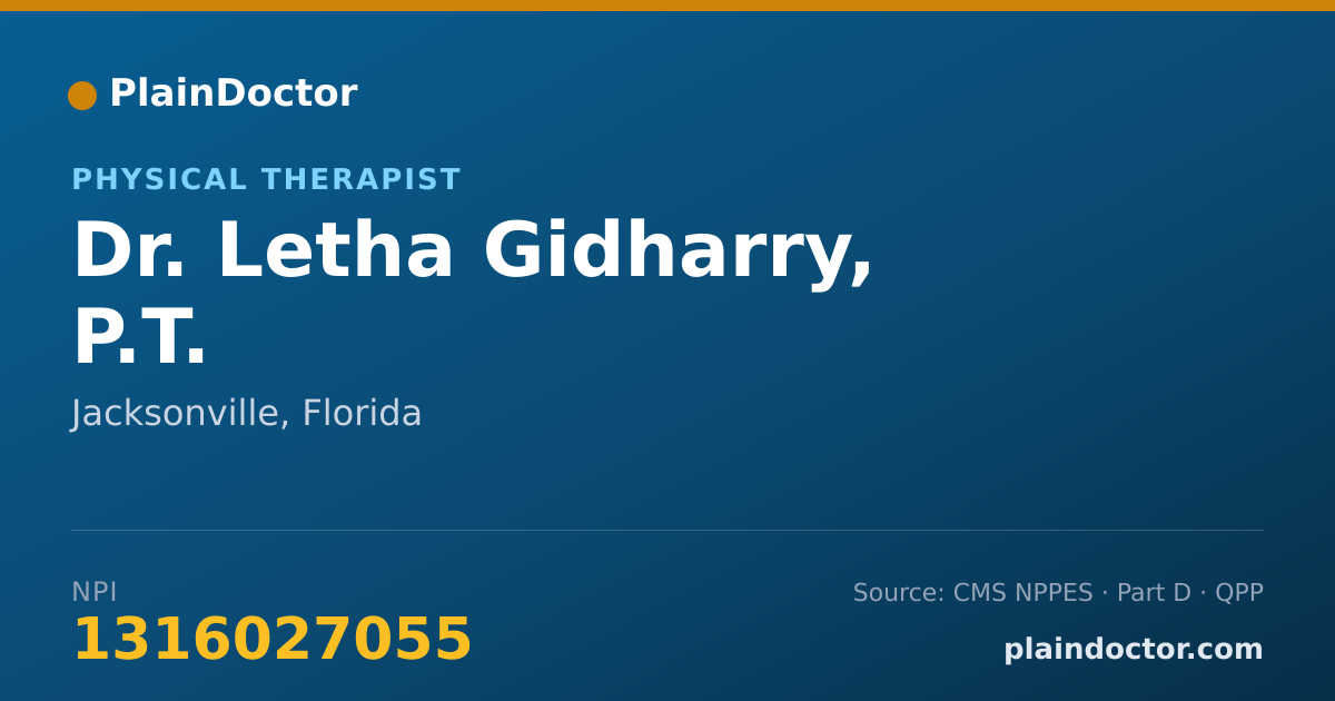 Shareable card for Letha Gidharry, P.T. - Physical Therapist, Jacksonville, FL