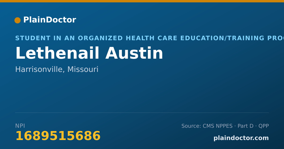 Shareable card for Lethenail Austin - Student in an Organized Health Care Education/Training Program, Harrisonville, MO