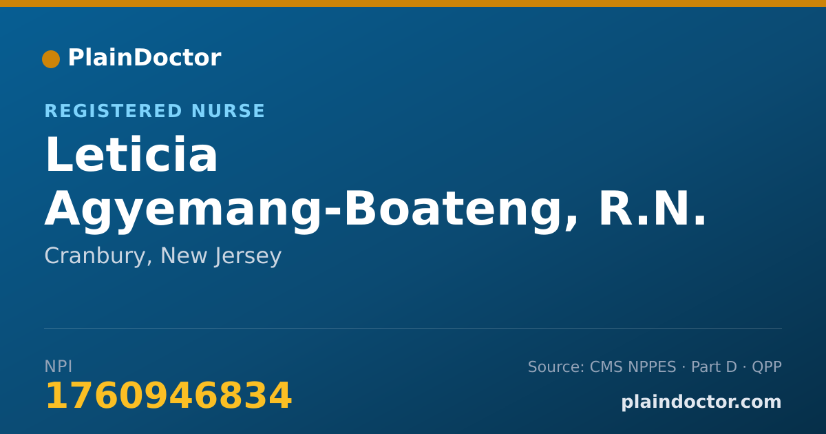 Shareable card for Leticia Agyemang-Boateng, R.N. - Registered Nurse, Cranbury, NJ