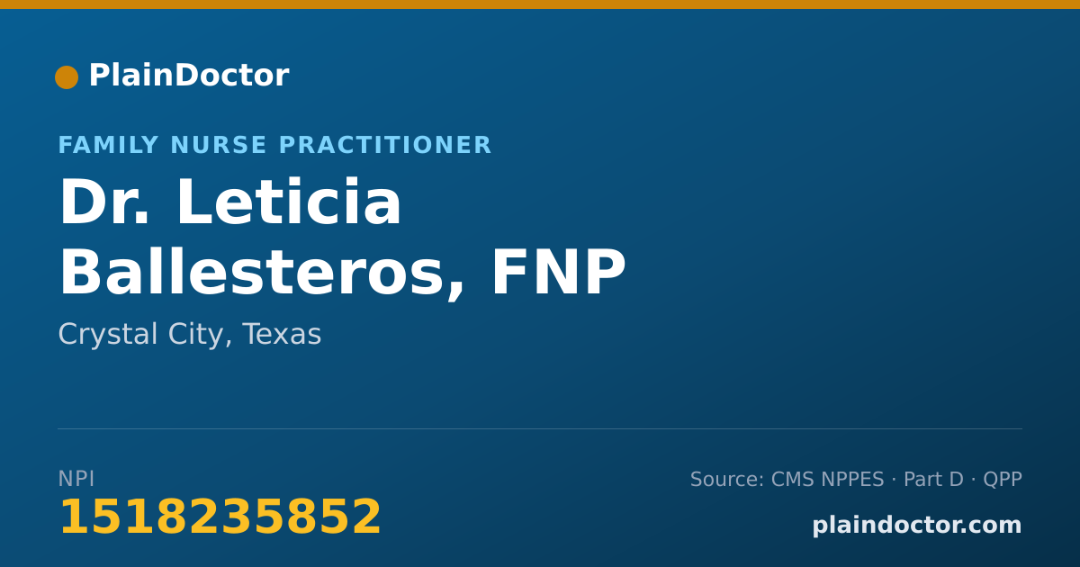 Shareable card for Leticia Ballesteros, FNP - Family Nurse Practitioner, Crystal City, TX