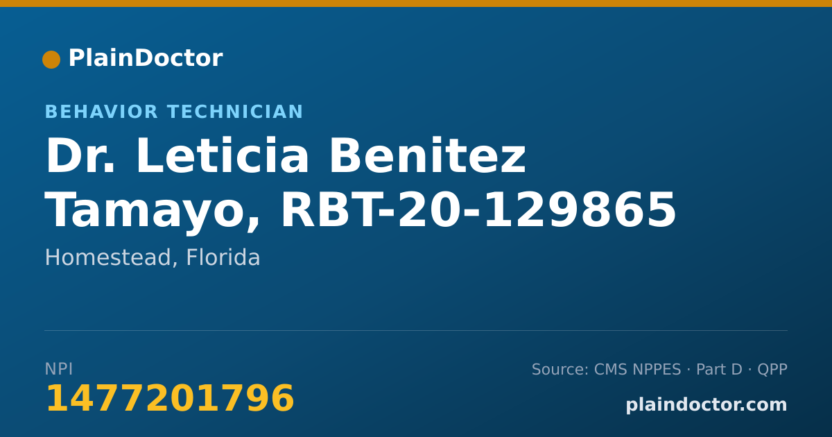 Shareable card for Leticia Benitez Tamayo, RBT-20-129865 - Behavior Technician, Homestead, FL