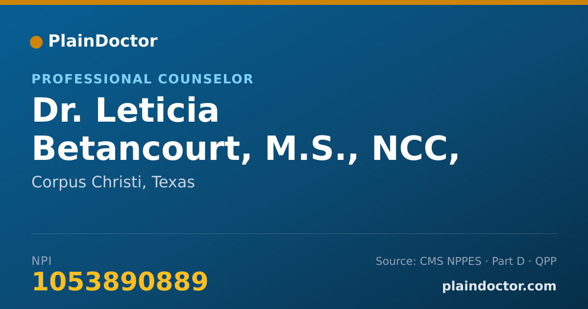 Shareable card for Leticia Betancourt, M.S., NCC, LPC - Professional Counselor, Corpus Christi, TX