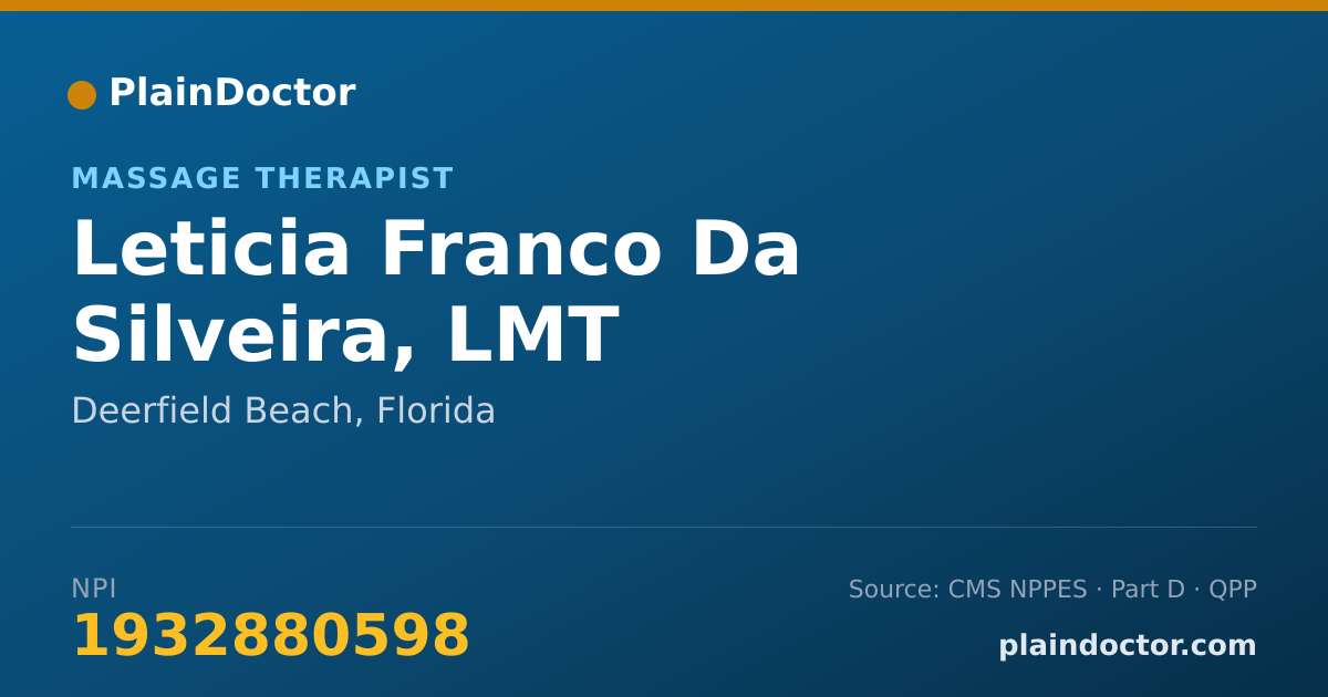 Shareable card for Leticia Franco Da Silveira, LMT - Massage Therapist, Deerfield Beach, FL