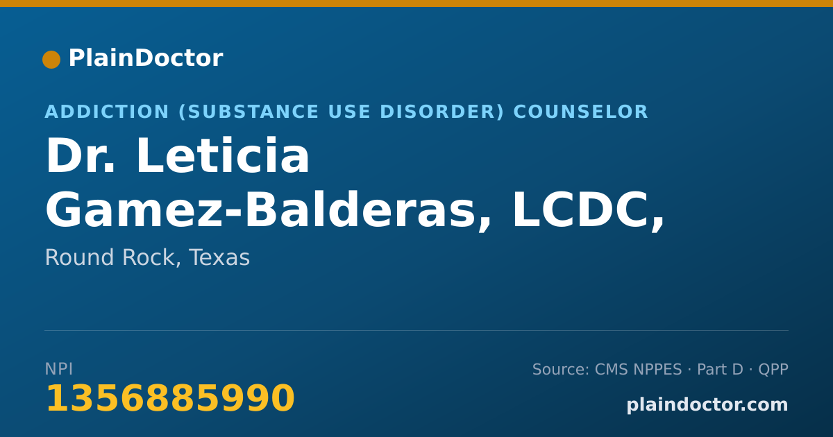 Shareable card for Leticia Gamez-Balderas, LCDC, LMSW - Addiction (Substance Use Disorder) Counselor, Round Rock, TX