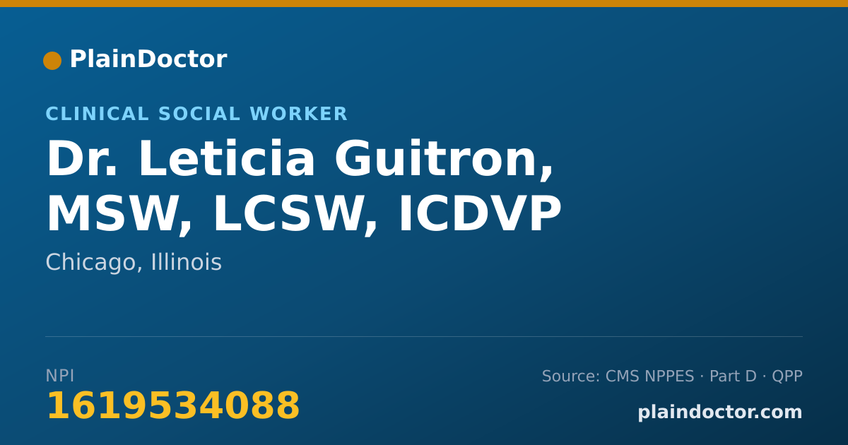Shareable card for Leticia Guitron, MSW, LCSW, ICDVP - Clinical Social Worker, Chicago, IL