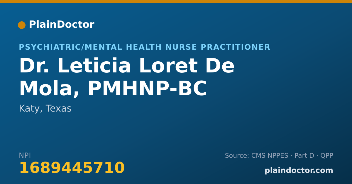Shareable card for Leticia Loret De Mola, PMHNP-BC - Psychiatric/Mental Health Nurse Practitioner, Katy, TX