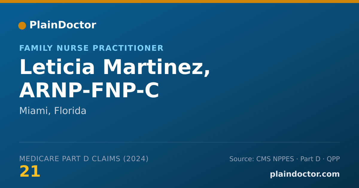 Shareable card for Leticia Martinez, ARNP-FNP-C - Family Nurse Practitioner, Miami, FL