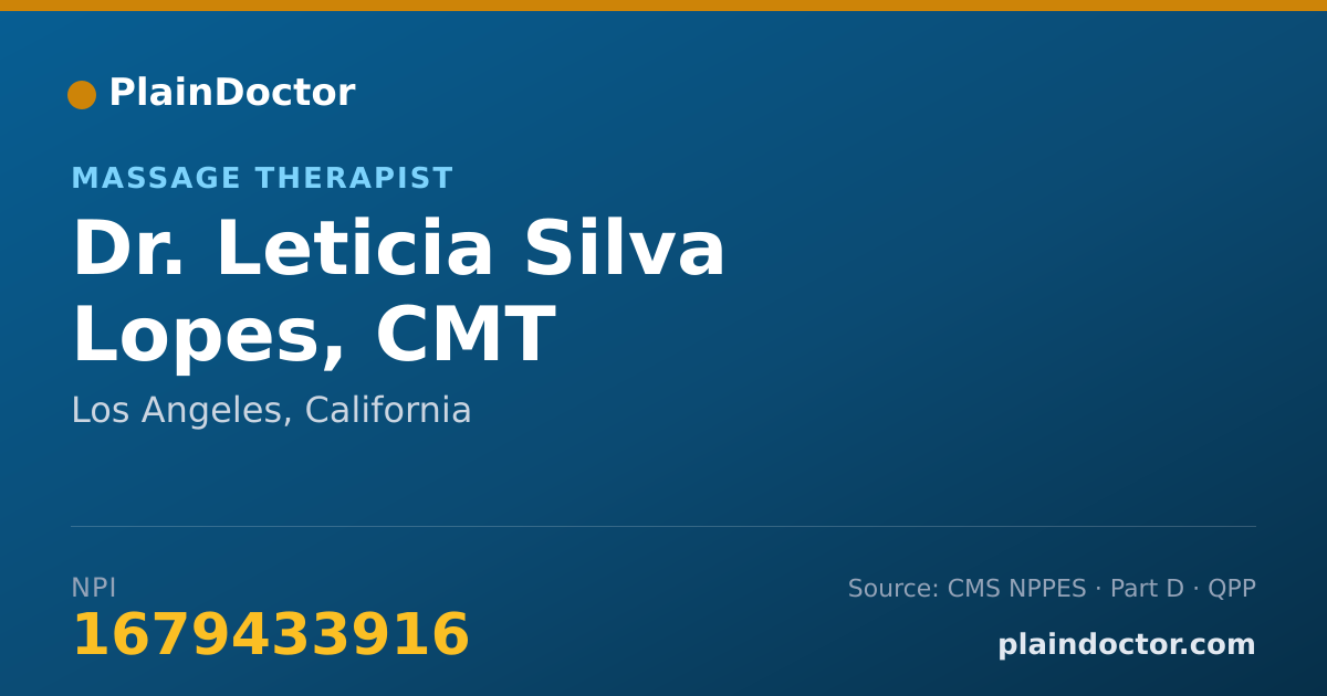 Shareable card for Leticia Silva Lopes, CMT - Massage Therapist, Los Angeles, CA