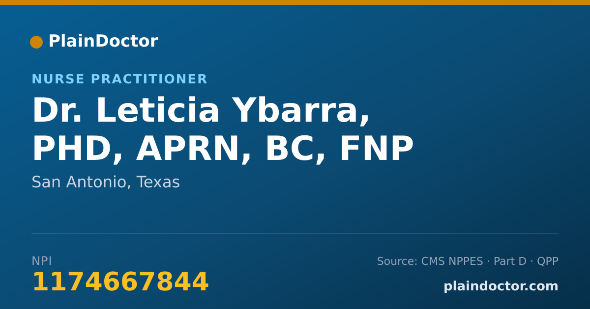 Shareable card for Leticia Ybarra, PHD, APRN, BC, FNP - Nurse Practitioner, San Antonio, TX