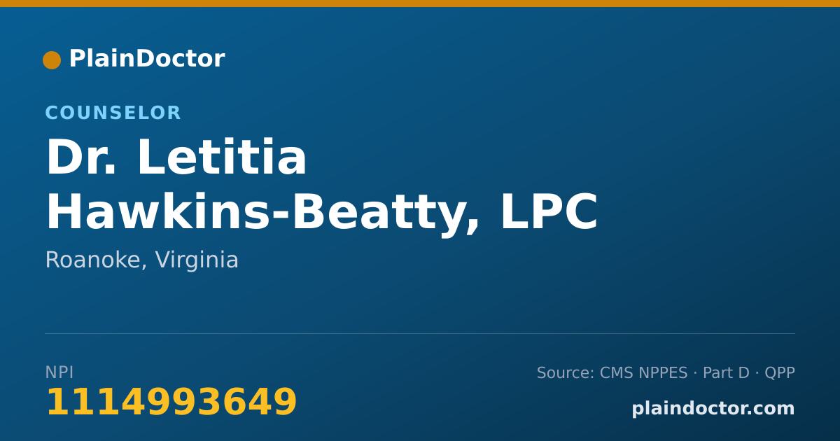 Shareable card for Letitia Hawkins-Beatty, LPC - Counselor, Roanoke, VA