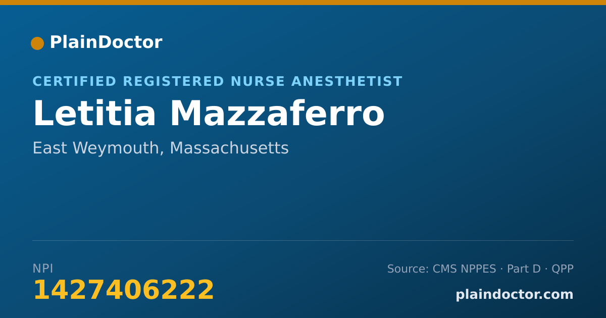 Shareable card for Letitia Mazzaferro - Certified Registered Nurse Anesthetist, East Weymouth, MA
