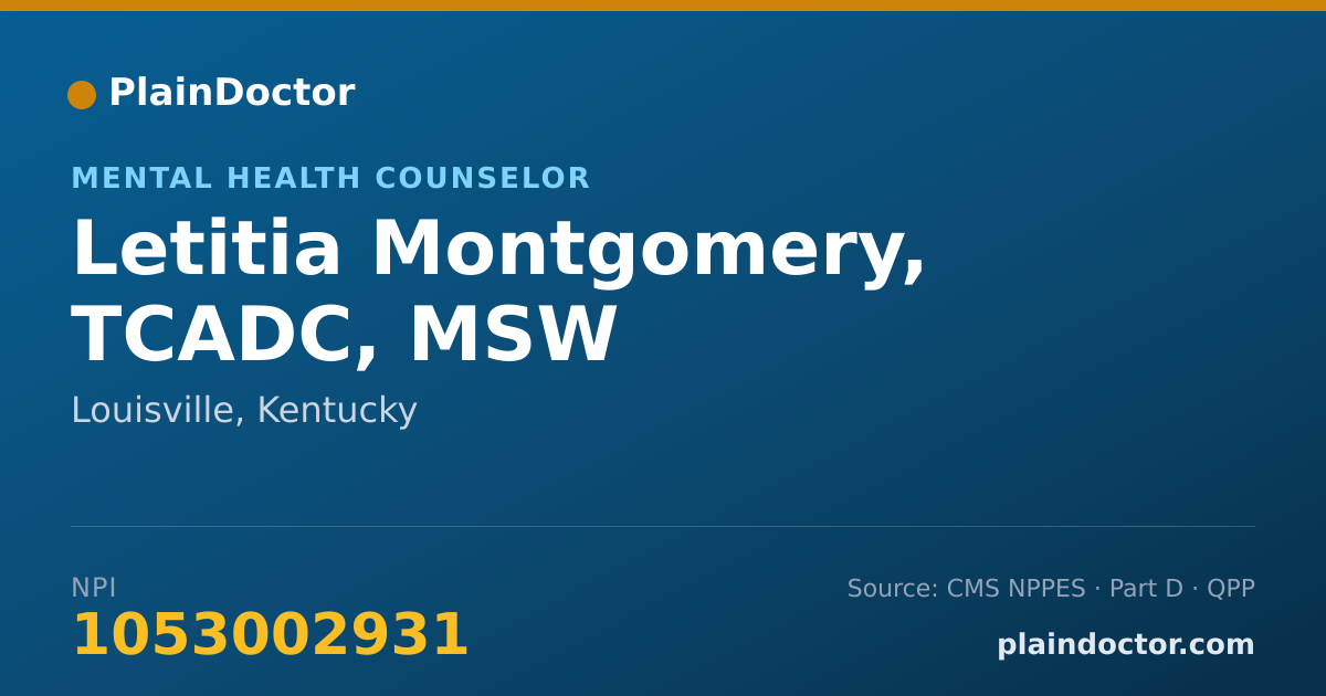 Shareable card for Letitia Montgomery, TCADC, MSW - Mental Health Counselor, Louisville, KY