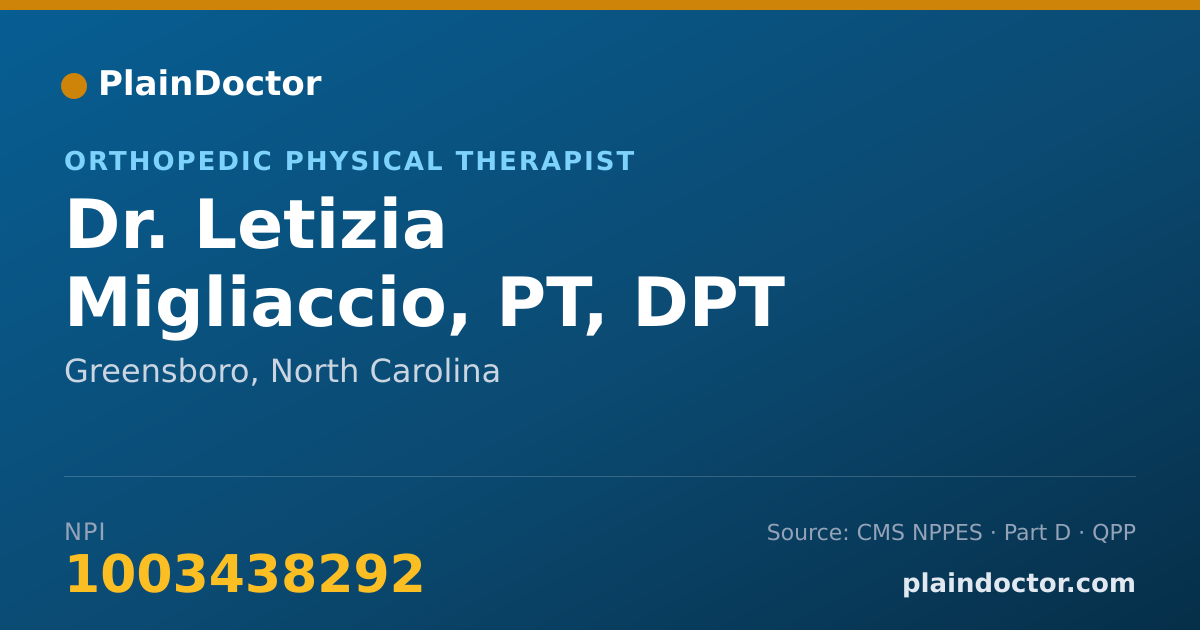 Shareable card for Letizia Migliaccio, PT, DPT - Orthopedic Physical Therapist, Greensboro, NC