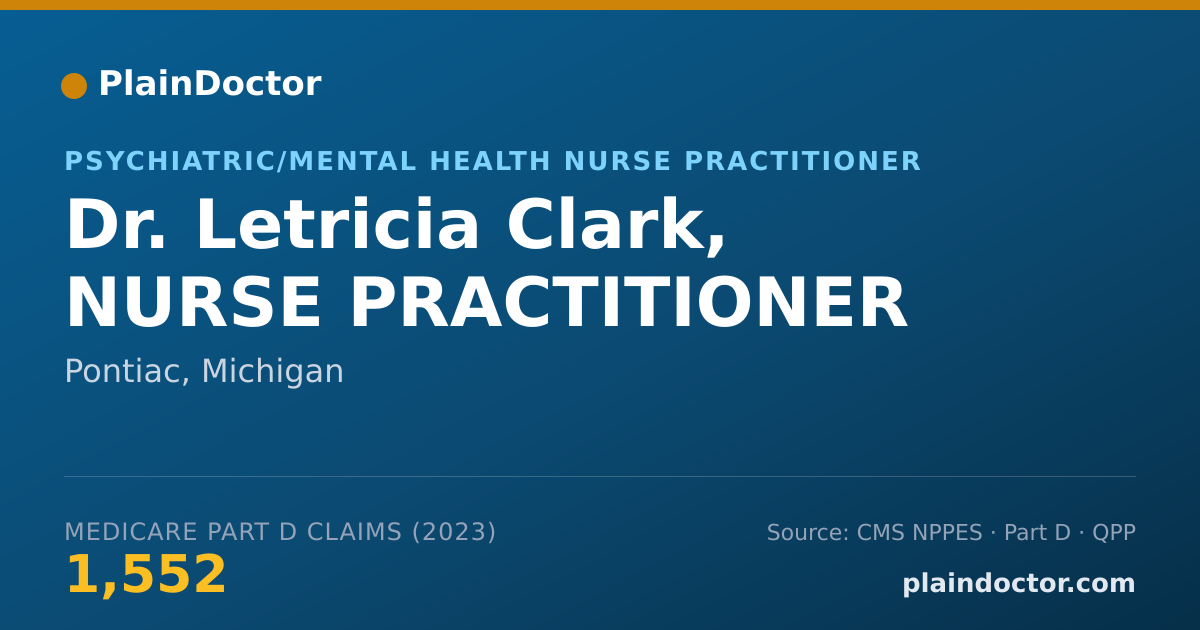 Shareable card for Letricia Clark, NURSE PRACTITIONER - Psychiatric/Mental Health Nurse Practitioner, Pontiac, MI