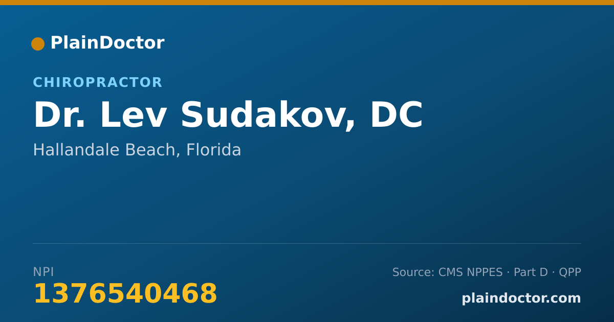 Shareable card for Lev Sudakov, DC - Chiropractor, Hallandale Beach, FL