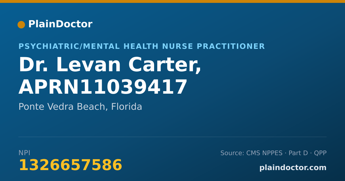 Shareable card for Levan Carter, APRN11039417 - Psychiatric/Mental Health Nurse Practitioner, Ponte Vedra Beach, FL