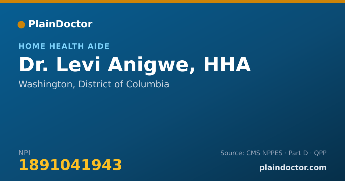 Shareable card for Levi Anigwe, HHA - Home Health Aide, Washington, DC