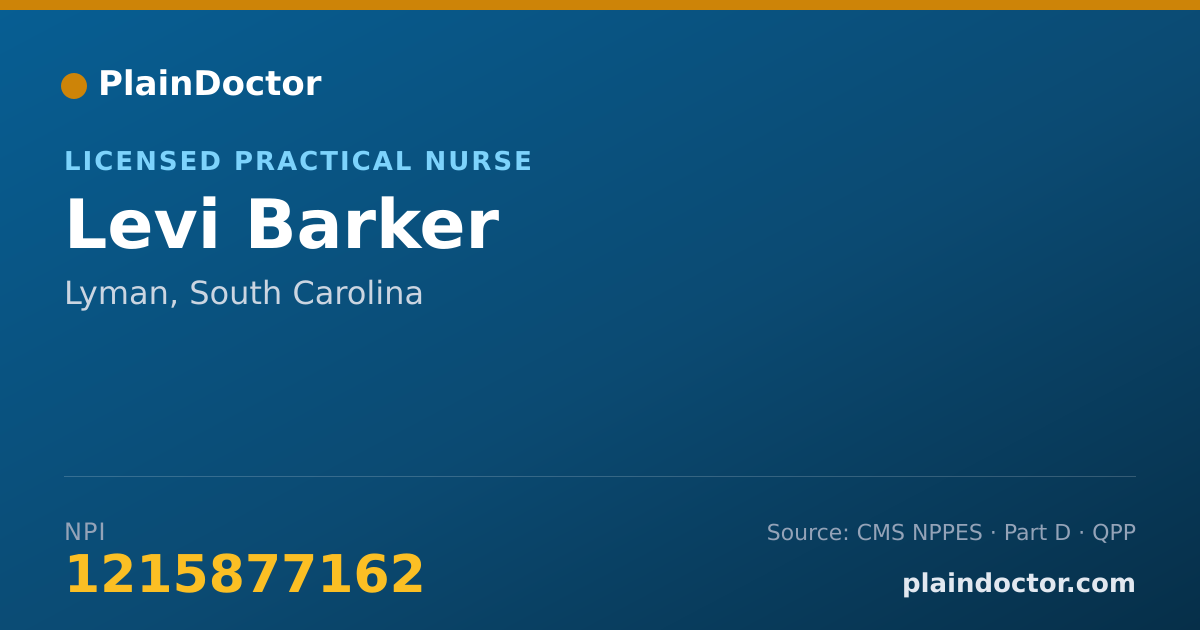 Shareable card for Levi Barker - Licensed Practical Nurse, Lyman, SC