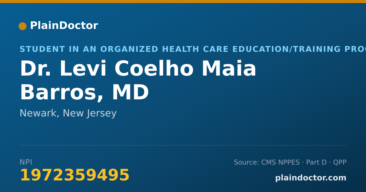 Shareable card for Levi Coelho Maia Barros, MD - Student in an Organized Health Care Education/Training Program, Newark, NJ
