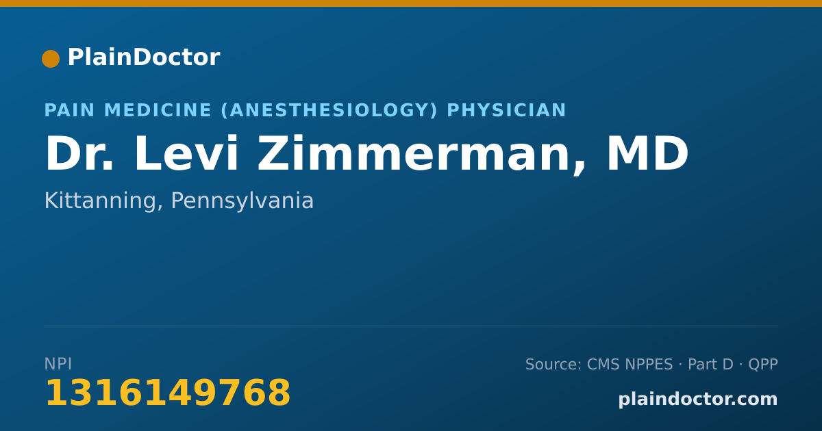 Shareable card for Levi Zimmerman, MD - Pain Medicine (Anesthesiology) Physician, Kittanning, PA