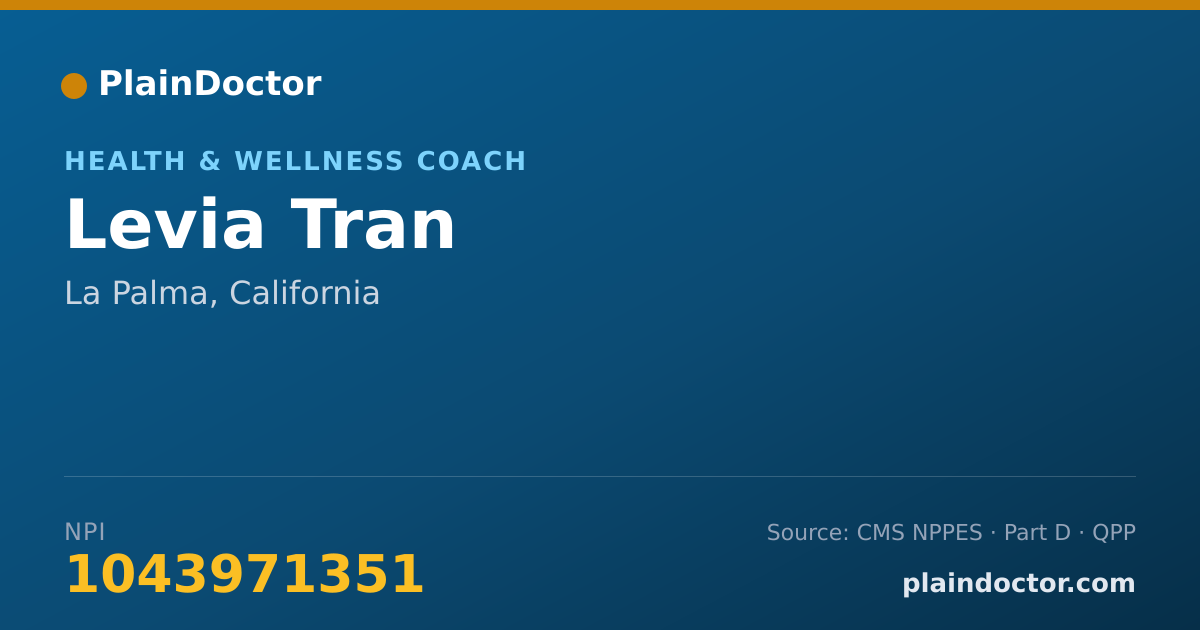 Shareable card for Levia Tran - Health & Wellness Coach, La Palma, CA