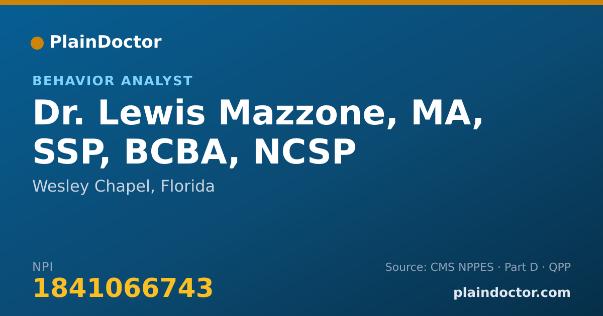 Shareable card for Lewis Mazzone, MA, SSP, BCBA, NCSP - Behavior Analyst, Wesley Chapel, FL