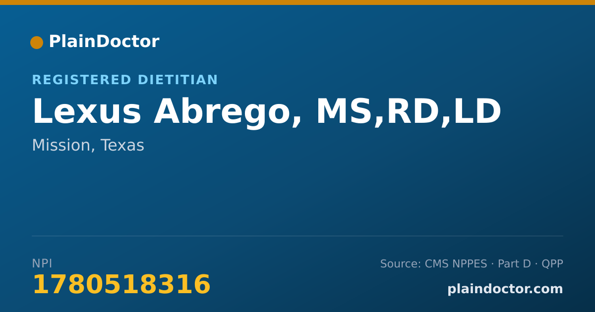 Shareable card for Lexus Abrego, MS,RD,LD - Registered Dietitian, Mission, TX