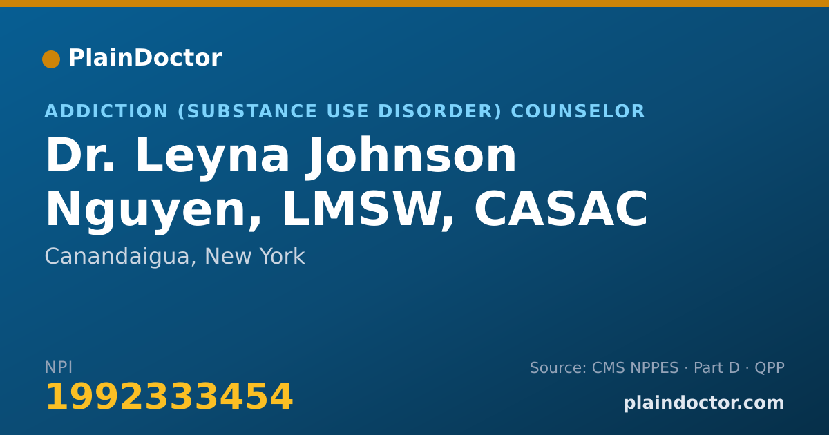 Shareable card for Leyna Johnson Nguyen, LMSW, CASAC - Addiction (Substance Use Disorder) Counselor, Canandaigua, NY