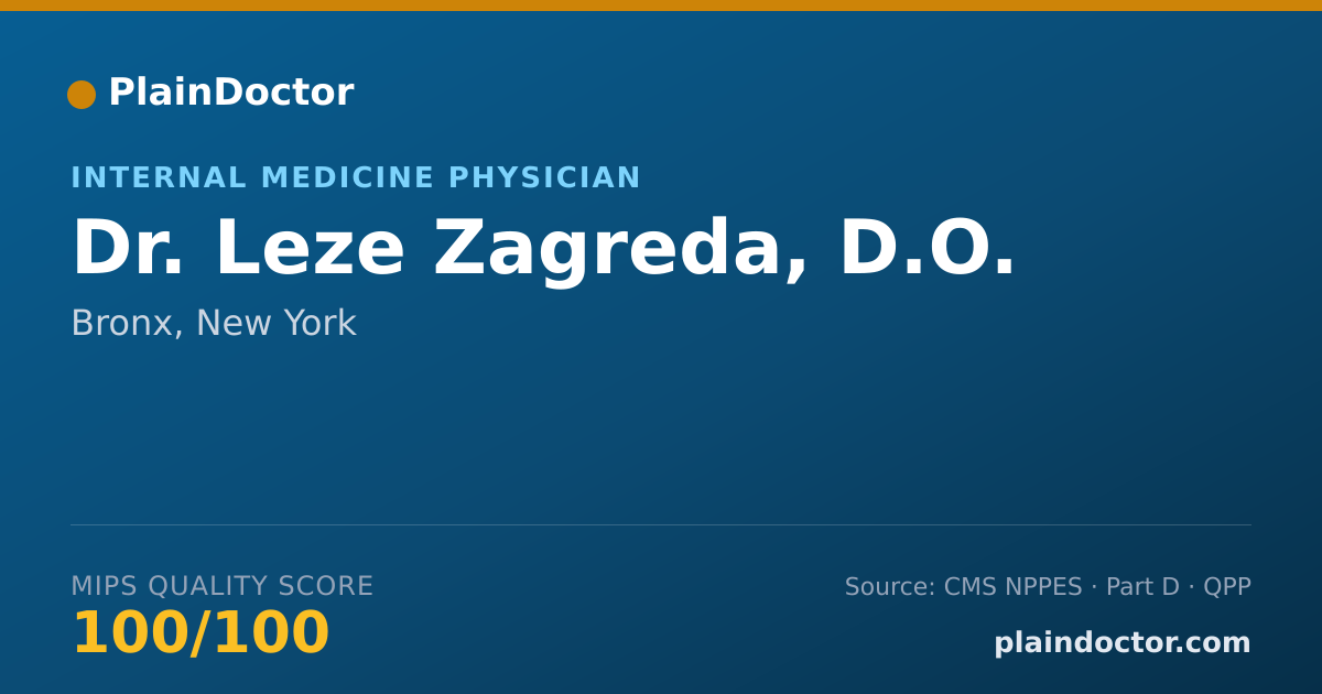 Shareable card for Leze Zagreda, D.O. - Internal Medicine Physician, Bronx, NY