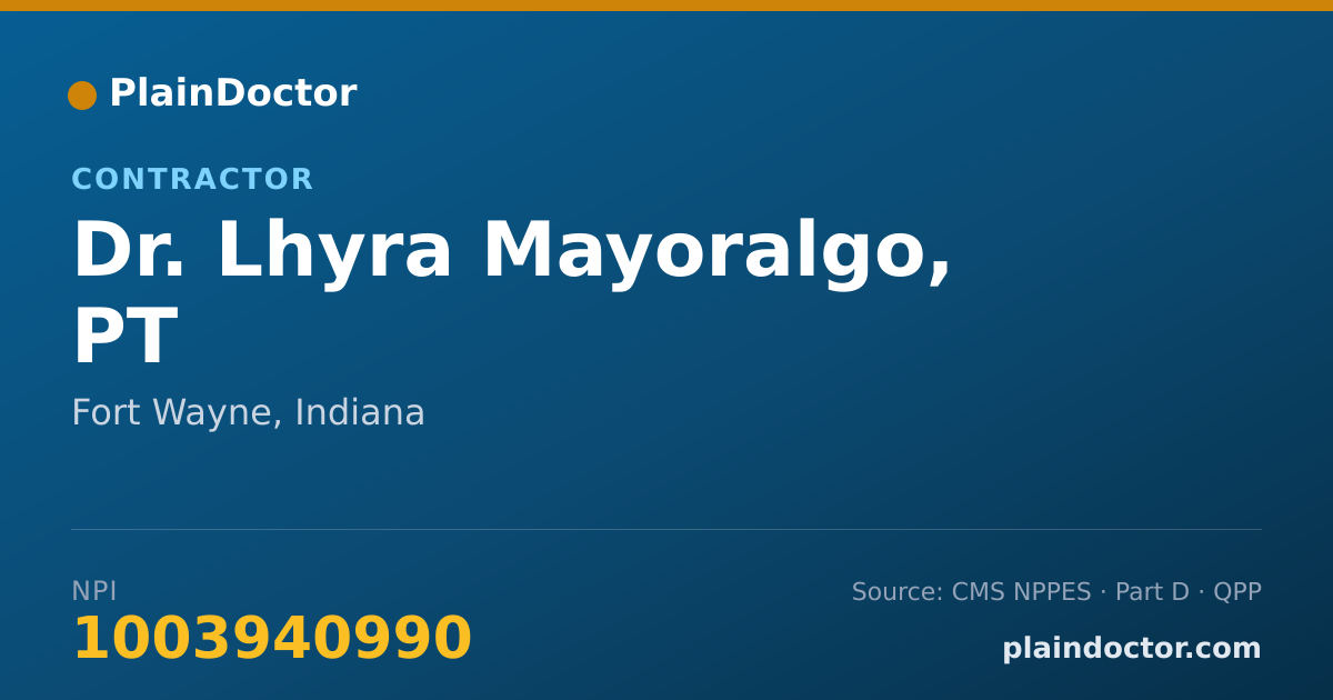 Shareable card for Lhyra Mayoralgo, PT - Contractor, Fort Wayne, IN