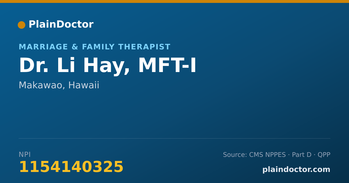 Shareable card for Li Hay, MFT-I - Marriage & Family Therapist, Makawao, HI