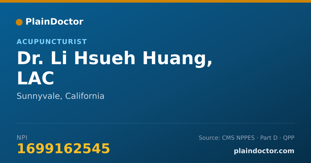 Shareable card for Li Hsueh Huang, LAC - Acupuncturist, Sunnyvale, CA