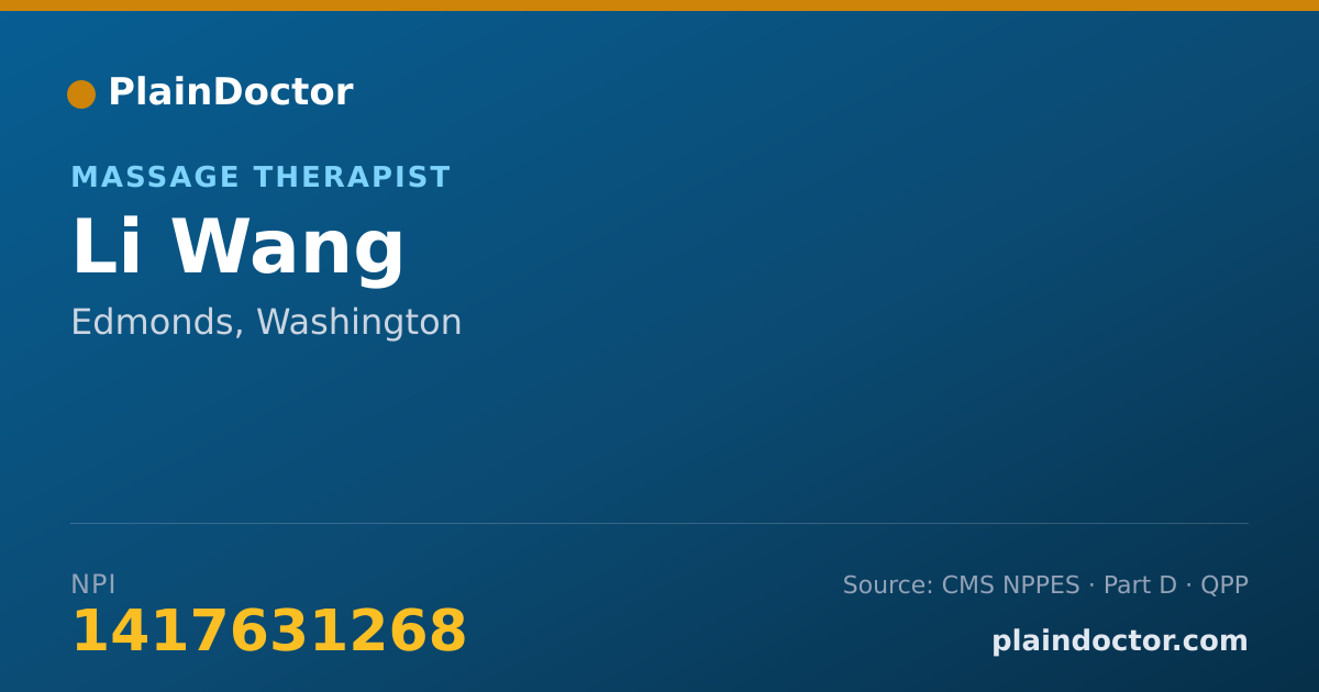 Shareable card for Li Wang - Massage Therapist, Edmonds, WA