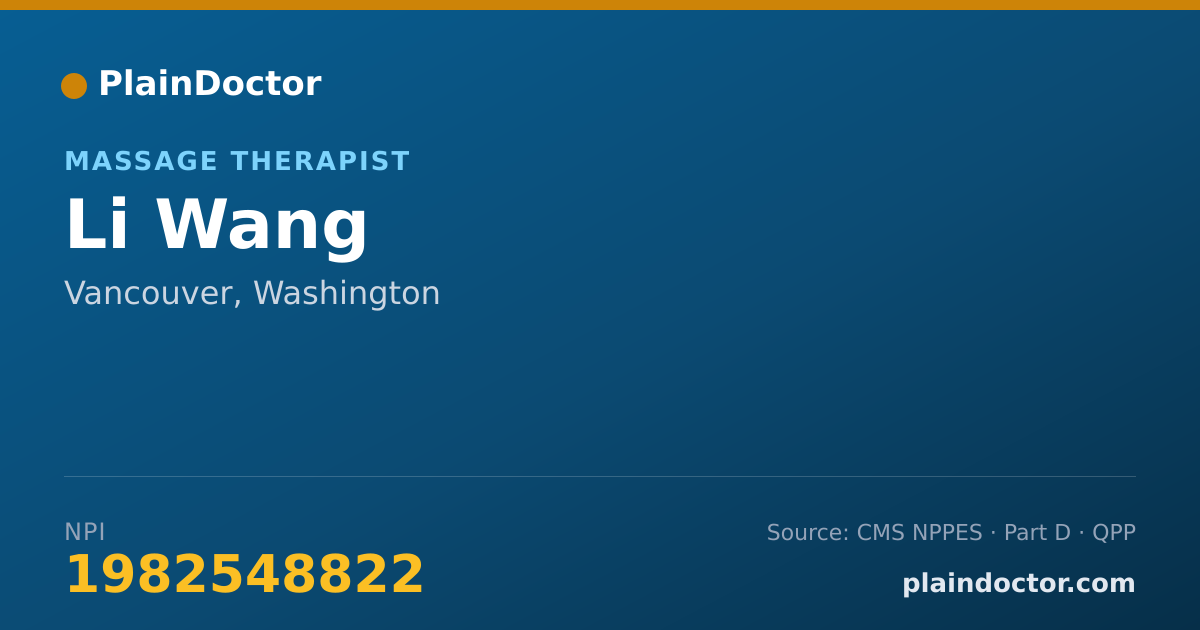 Shareable card for Li Wang - Massage Therapist, Vancouver, WA