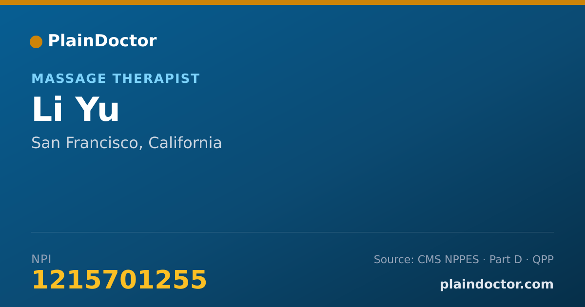Shareable card for Li Yu - Massage Therapist, San Francisco, CA