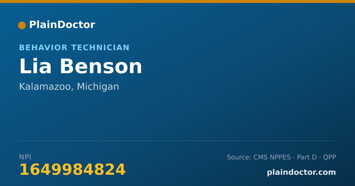 Shareable card for Lia Benson - Behavior Technician, Kalamazoo, MI