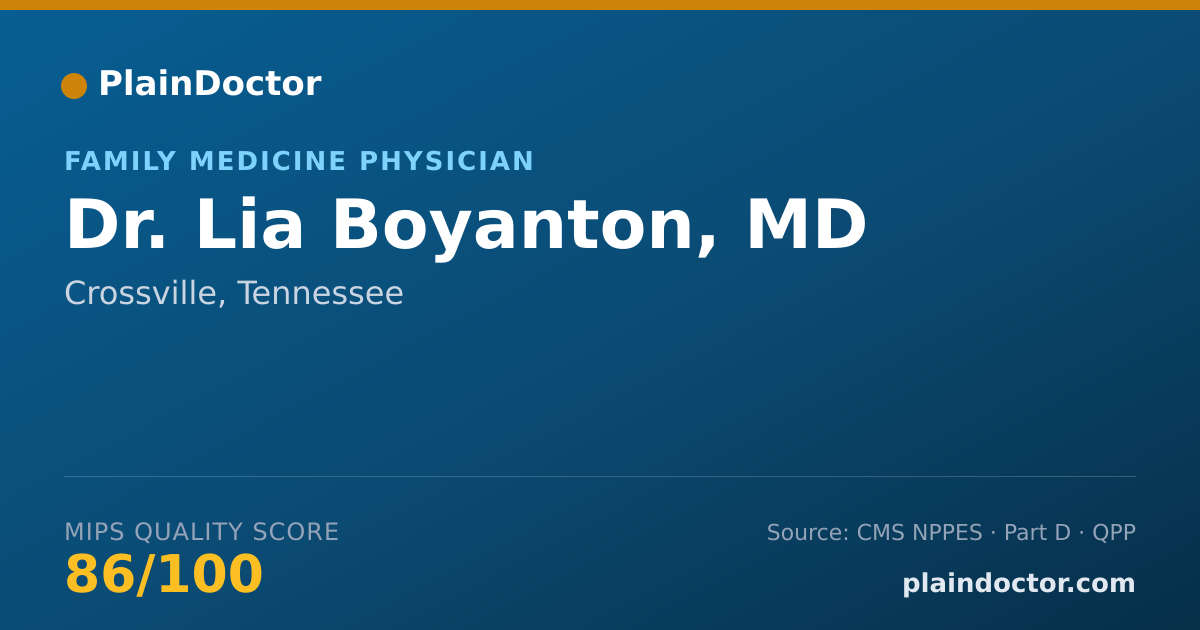 Shareable card for Lia Boyanton, MD - Family Medicine Physician, Crossville, TN