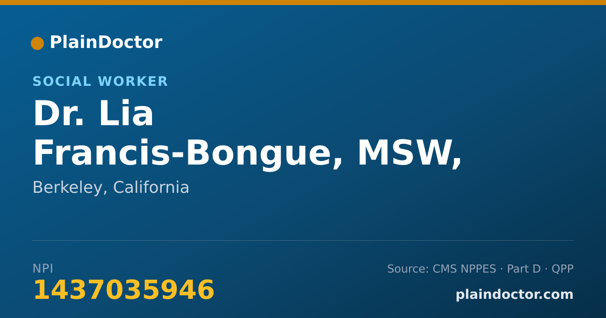Shareable card for Lia Francis-Bongue, MSW, ASW - Social Worker, Berkeley, CA