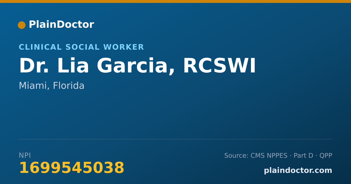 Shareable card for Lia Garcia, RCSWI - Clinical Social Worker, Miami, FL