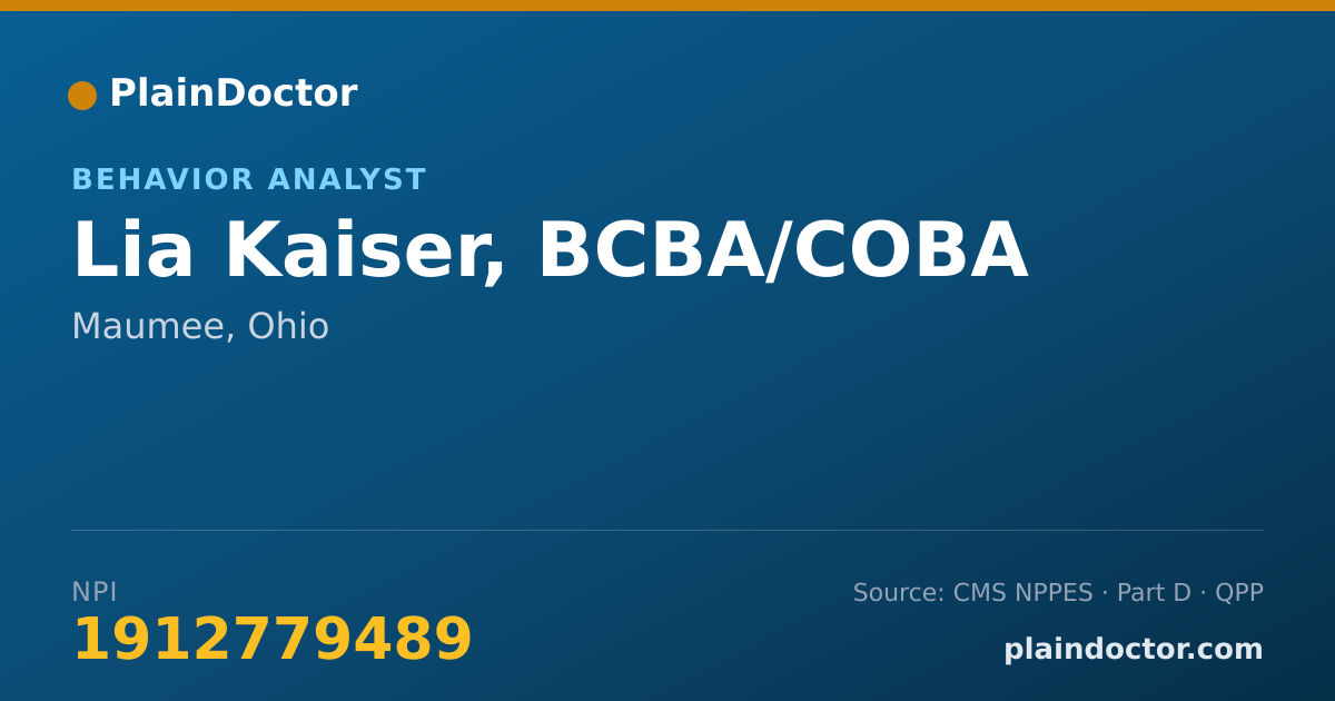 Shareable card for Lia Kaiser, BCBA/COBA - Behavior Analyst, Maumee, OH