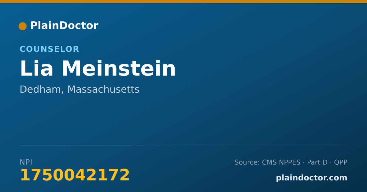 Shareable card for Lia Meinstein - Counselor, Dedham, MA