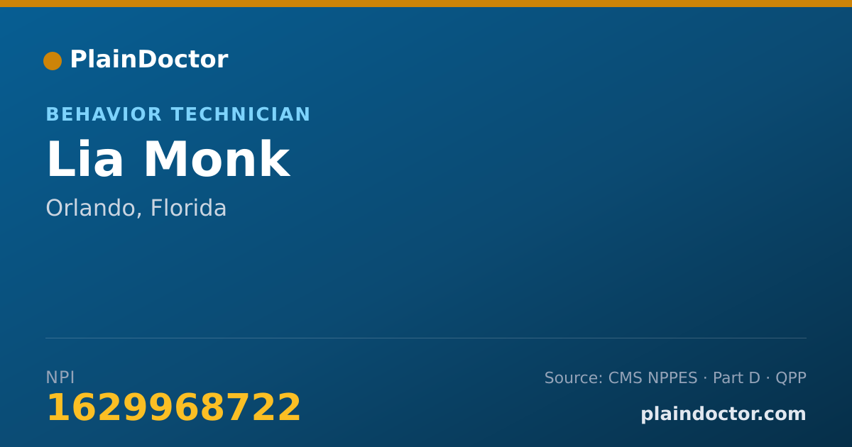 Shareable card for Lia Monk - Behavior Technician, Orlando, FL