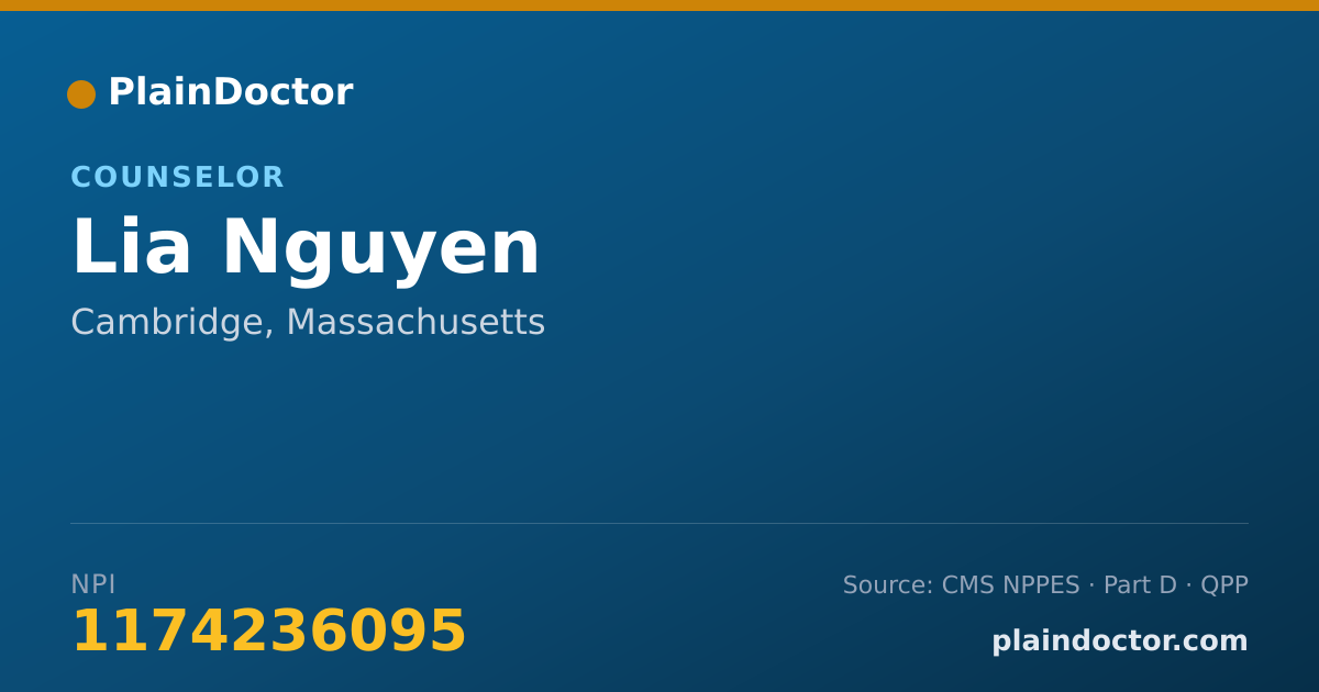 Shareable card for Lia Nguyen - Counselor, Cambridge, MA