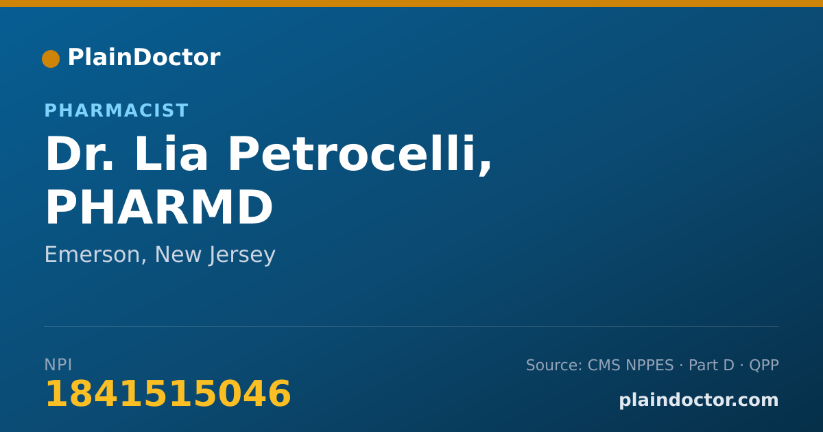 Shareable card for Lia Petrocelli, PHARMD - Pharmacist, Emerson, NJ