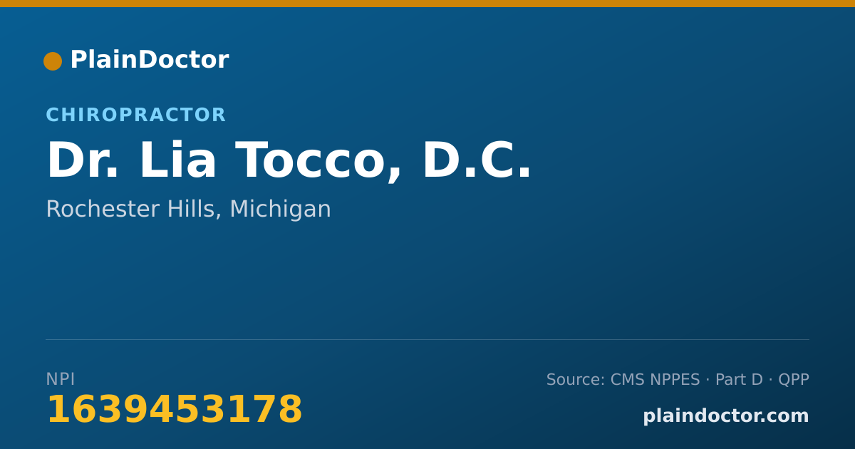 Shareable card for Lia Tocco, D.C. - Chiropractor, Rochester Hills, MI