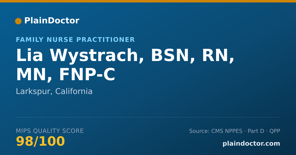 Shareable card for Lia Wystrach, BSN, RN, MN, FNP-C - Family Nurse Practitioner, Larkspur, CA