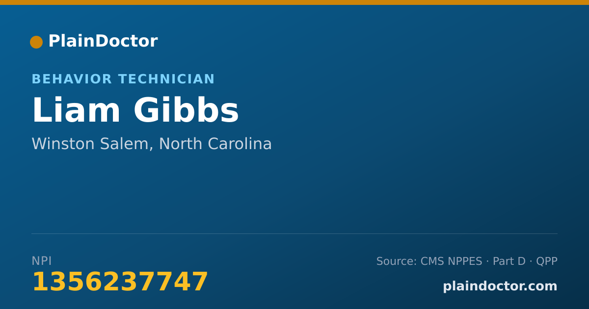 Shareable card for Liam Gibbs - Behavior Technician, Winston Salem, NC